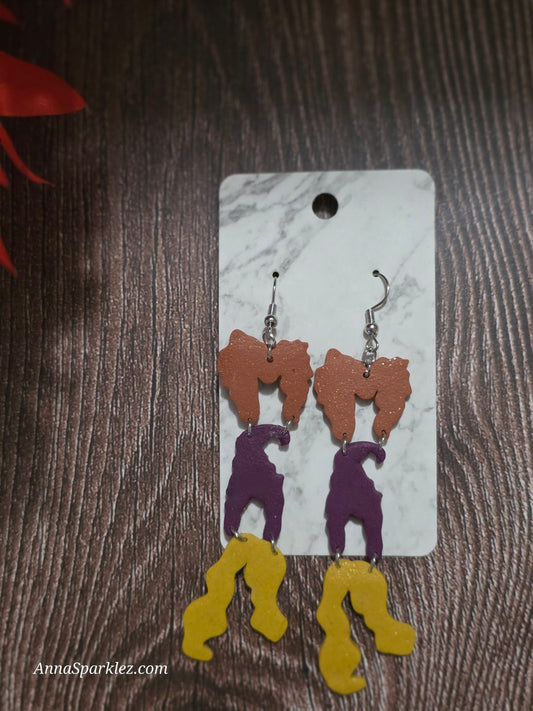 Three Sisters Dangle Earrings 🧙‍♀️ Glittery Witch Hair Trio