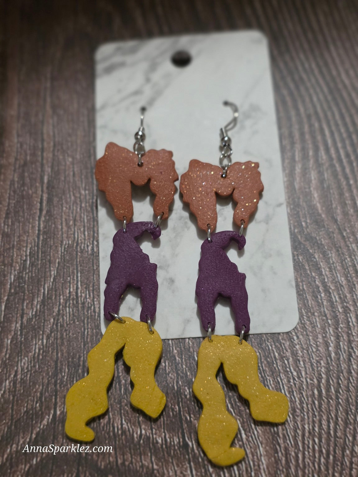 Three Sisters Dangle Earrings 🧙‍♀️ Glittery Witch Hair Trio