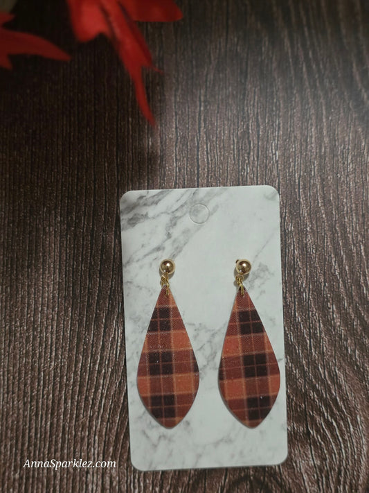 Orange Plaid Tidings Dangle Earrings 🧡 Classic Teardrop Fall Flannel