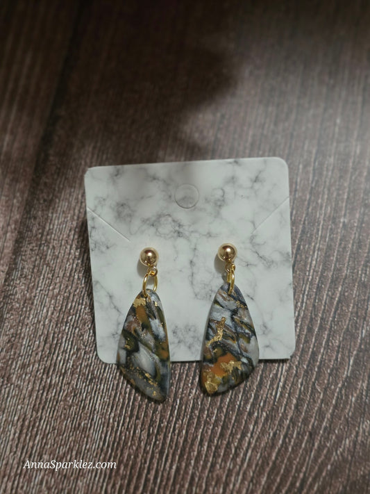 Autumn Ember Veins Dangle Earrings 🍂 Gold-Flecked Marbled Teardrops