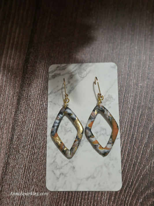 Autumn Ember Veins Dangle Earrings 🍂 Open Diamond Marbled Frames