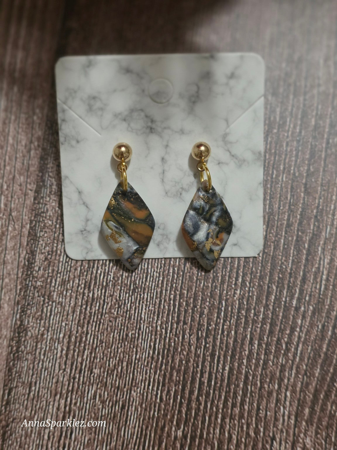 Autumn Ember Veins Dangle Earrings 🍂 Leaf-Edge Marbled Petites