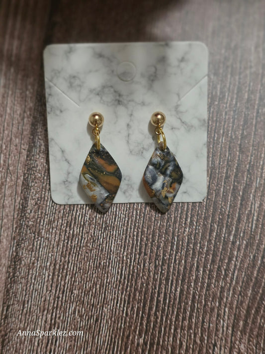 Autumn Ember Veins Dangle Earrings 🍂 Leaf-Edge Marbled Petites