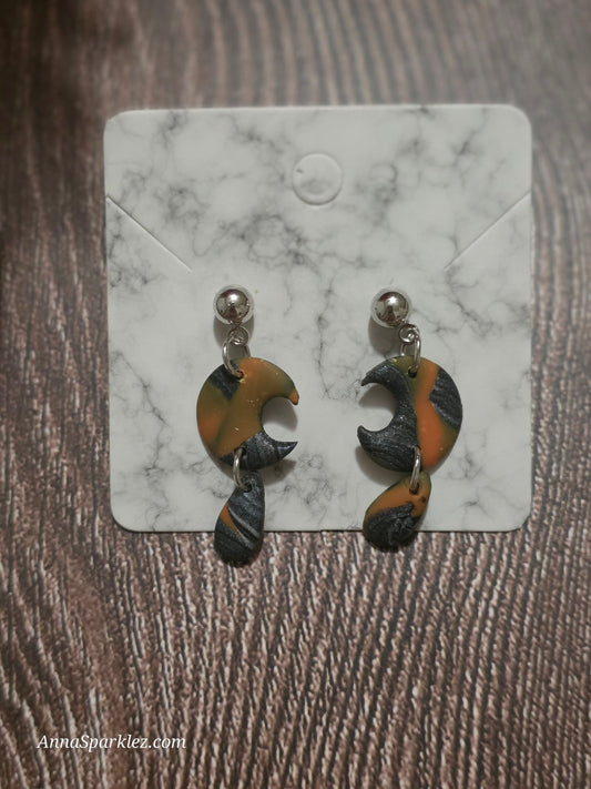 Autumn Ember Veins Dangle Earrings 🍂 Crescent Moon Swirls