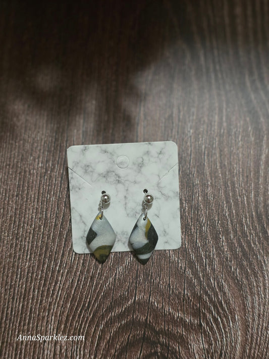 Mini Diamond Dangle Earrings 🖤 Silver Black Marble Clay Stud Tops