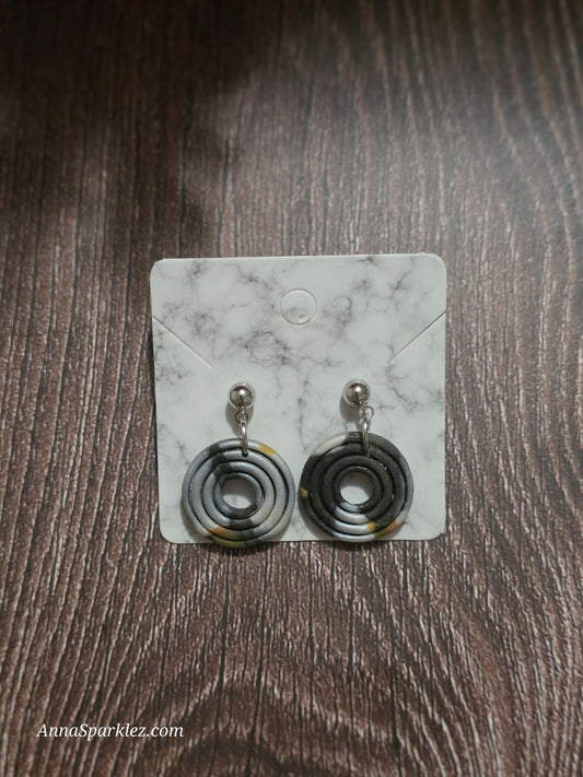 Triple Spiral Earrings 🖤 Black & Silver Marble Clay Circles