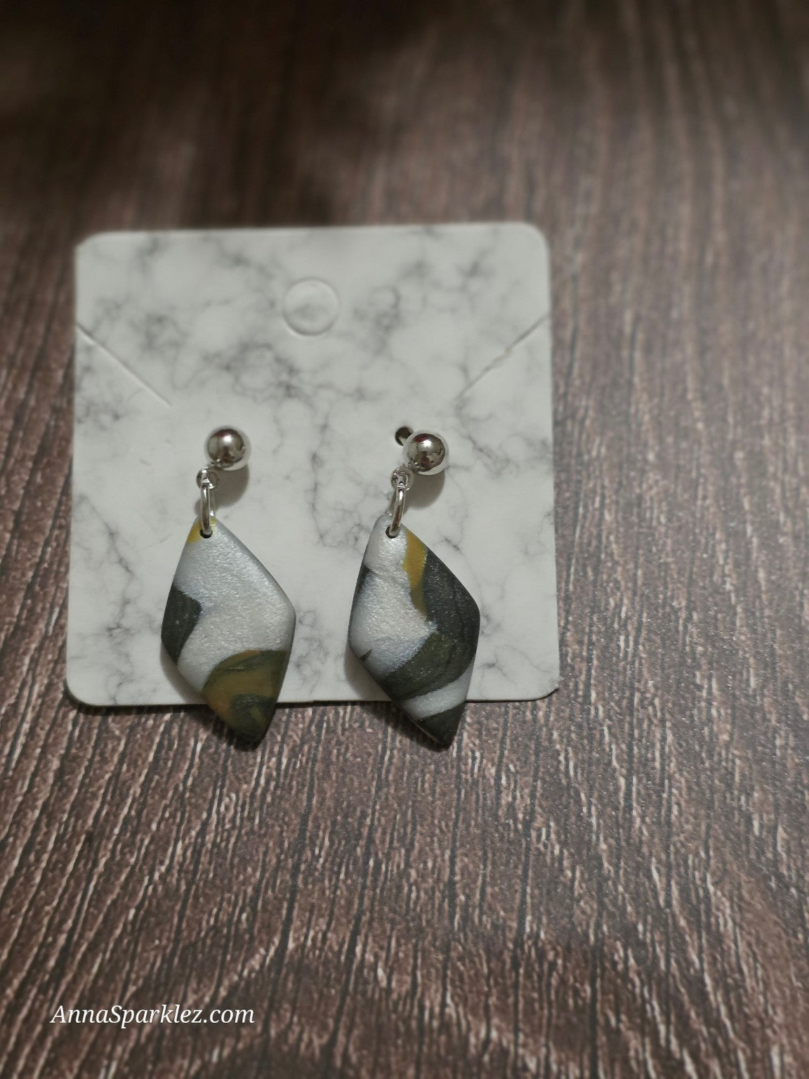 Mini Diamond Dangle Earrings 🖤 Silver Black Marble Clay Stud Tops
