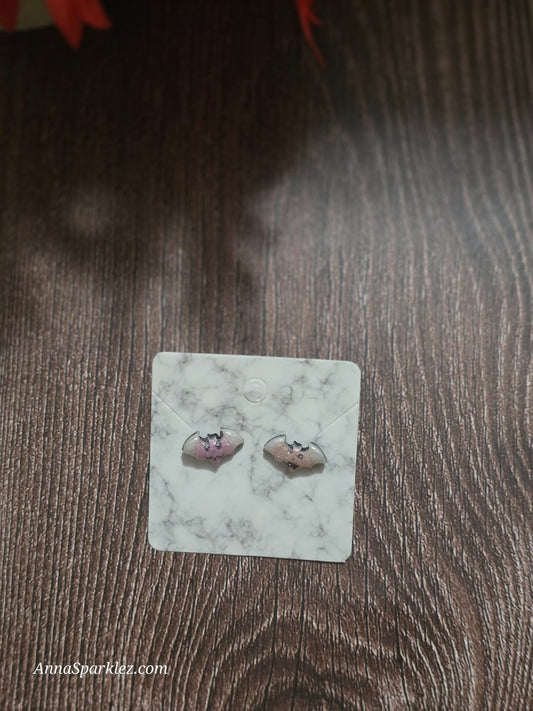 Batty for You Stud Earrings 🦇 Pink & Pearl Sparkle Bats