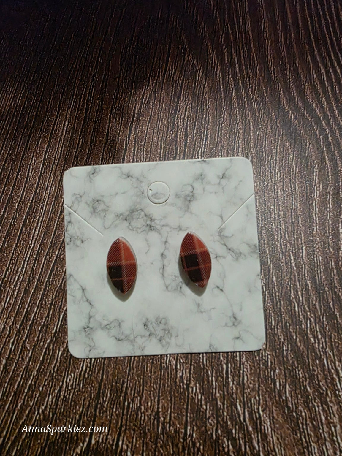 Orange Plaid Tidings Stud Earrings 🧡 Marquise Cozy Plaid