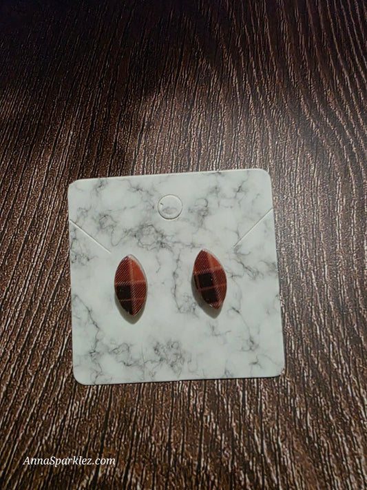 Orange Plaid Tidings Stud Earrings 🧡 Marquise Cozy Plaid