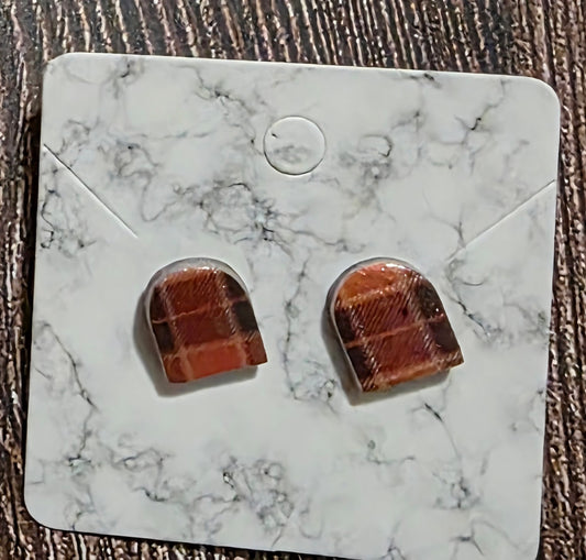Orange Plaid Tidings Stud Earrings 🧡 Cozy Arch Style A