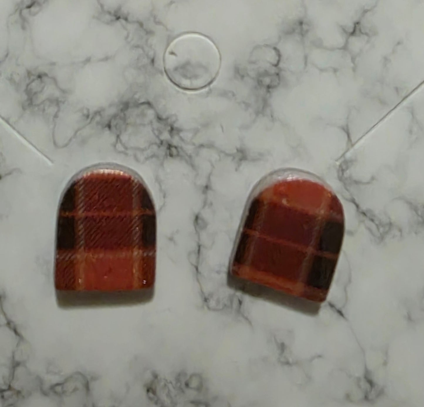 Orange Plaid Tidings Stud Earrings 🧡 Rustic Arch Look style B