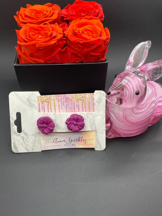 Fuchsia Bloom Stud Earrings – Hand-Sculpted Polymer Clay Floral Studs