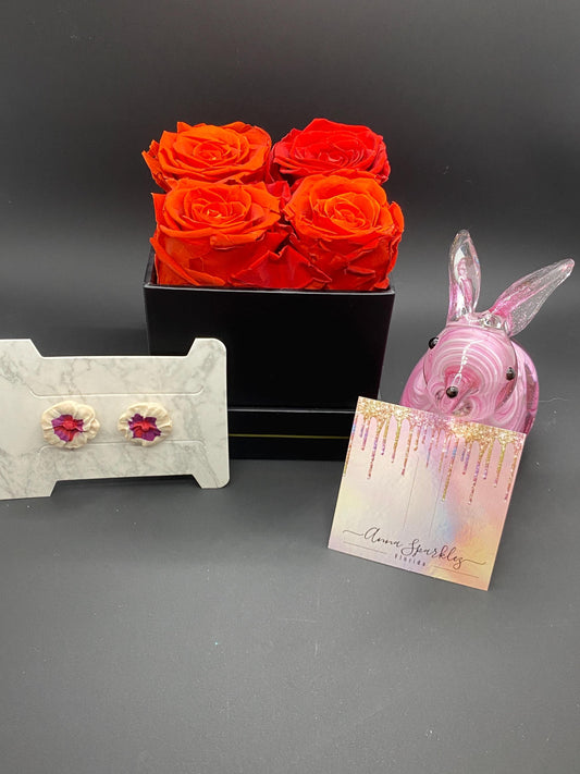 Two-Tone Ruffle Flower Studs – Handcrafted Cream & Berry Polymer Clay Earrings
