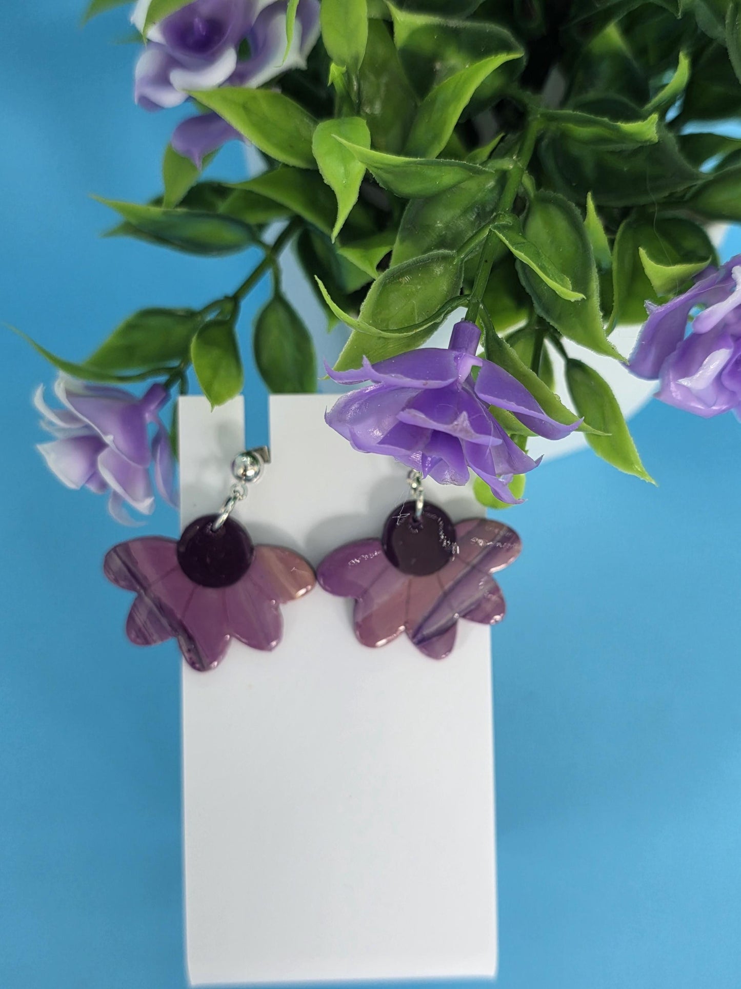 Purple Petal Drop Earrings | Handmade Polymer Clay Floral Dangles | Lightweight Statement Jewelry