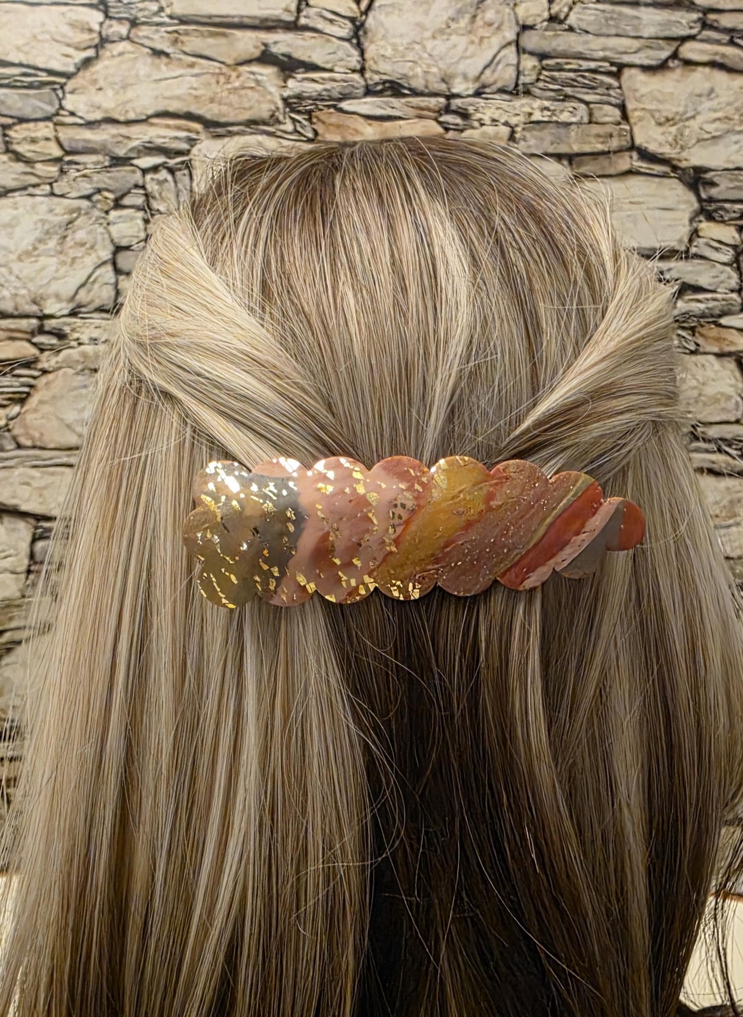 Autumn Swirl Marbled French Barrette – Earthy Gold Flake Hair Clip