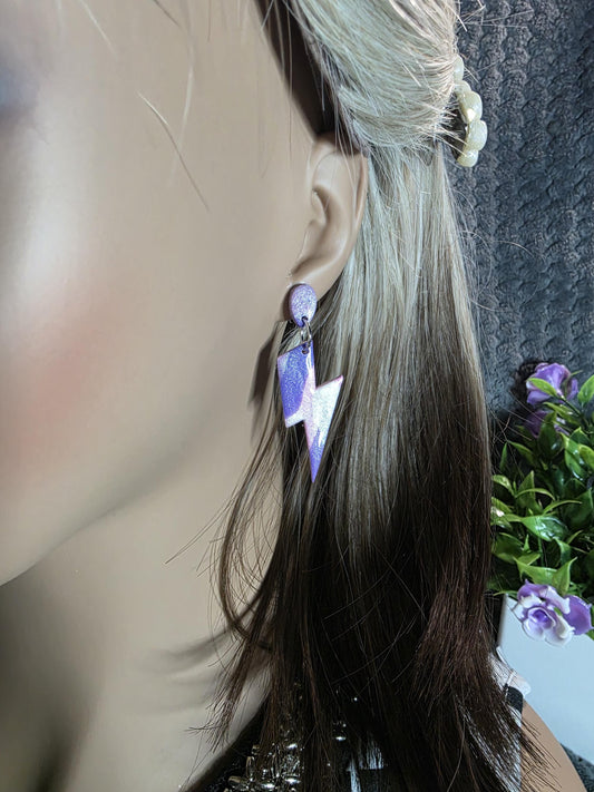 Resin Spark Dangle Earrings – Purple Pink  & Pearl Lightning Bolts | Spark Collection
