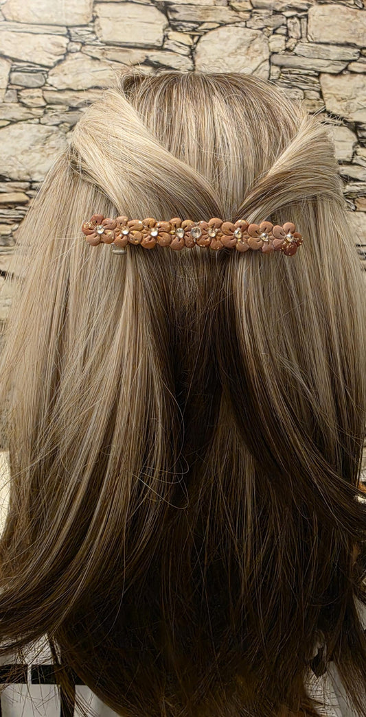 Champagne Rhinestone French Barrette | Handmade Polymer Clay Hair Clip | Sparkly Neutral Statement Clip