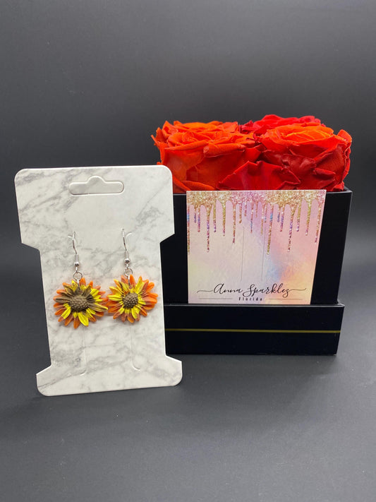 Sunflower Dangle Earrings – Handcrafted Polymer Clay Yellow & Orange Flower Earrings on Fishhooks