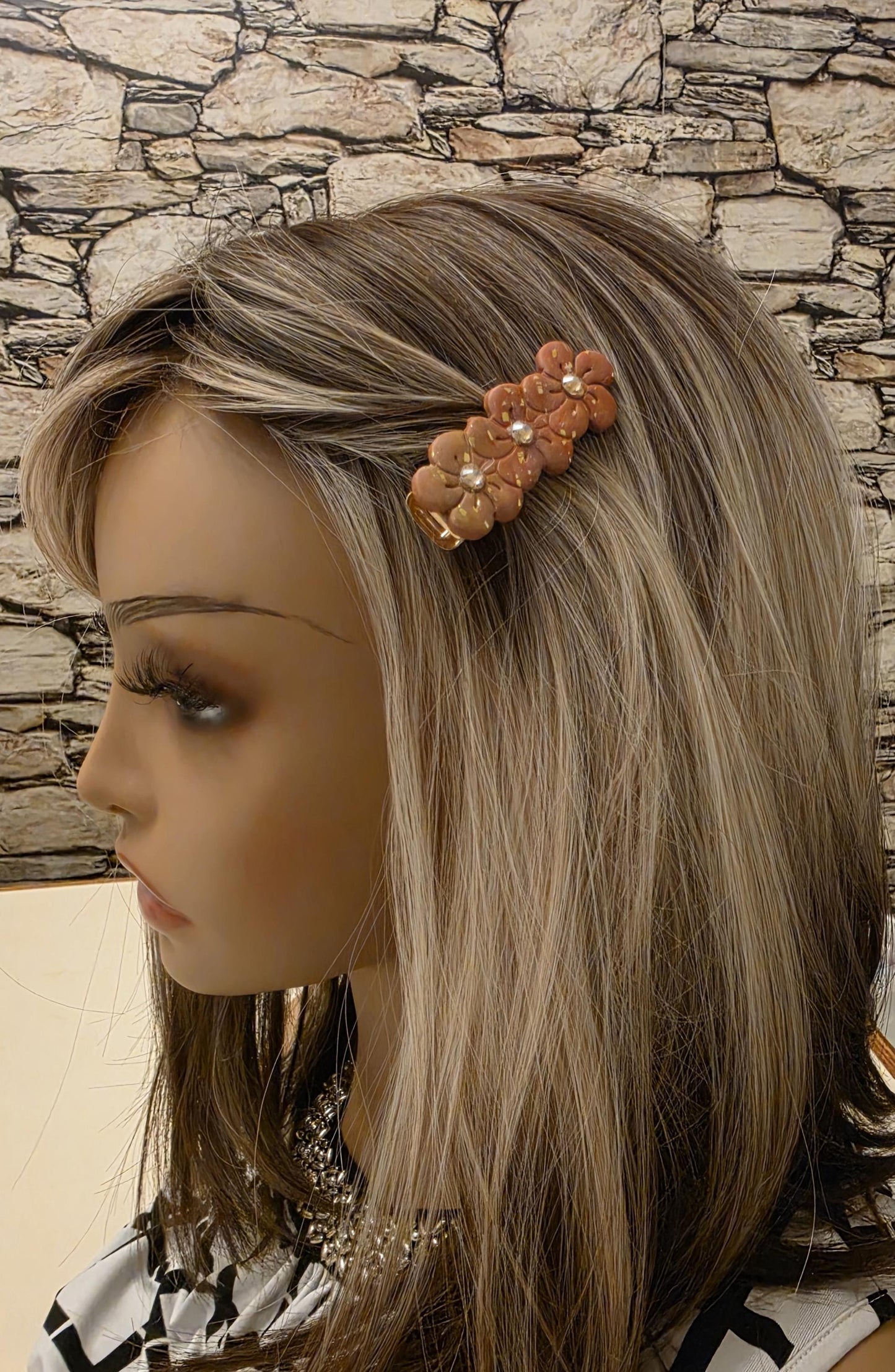 Fraternal Twinning Clip #1 – Warm Earth Floral Hair Clip with Champagne Rhinestones