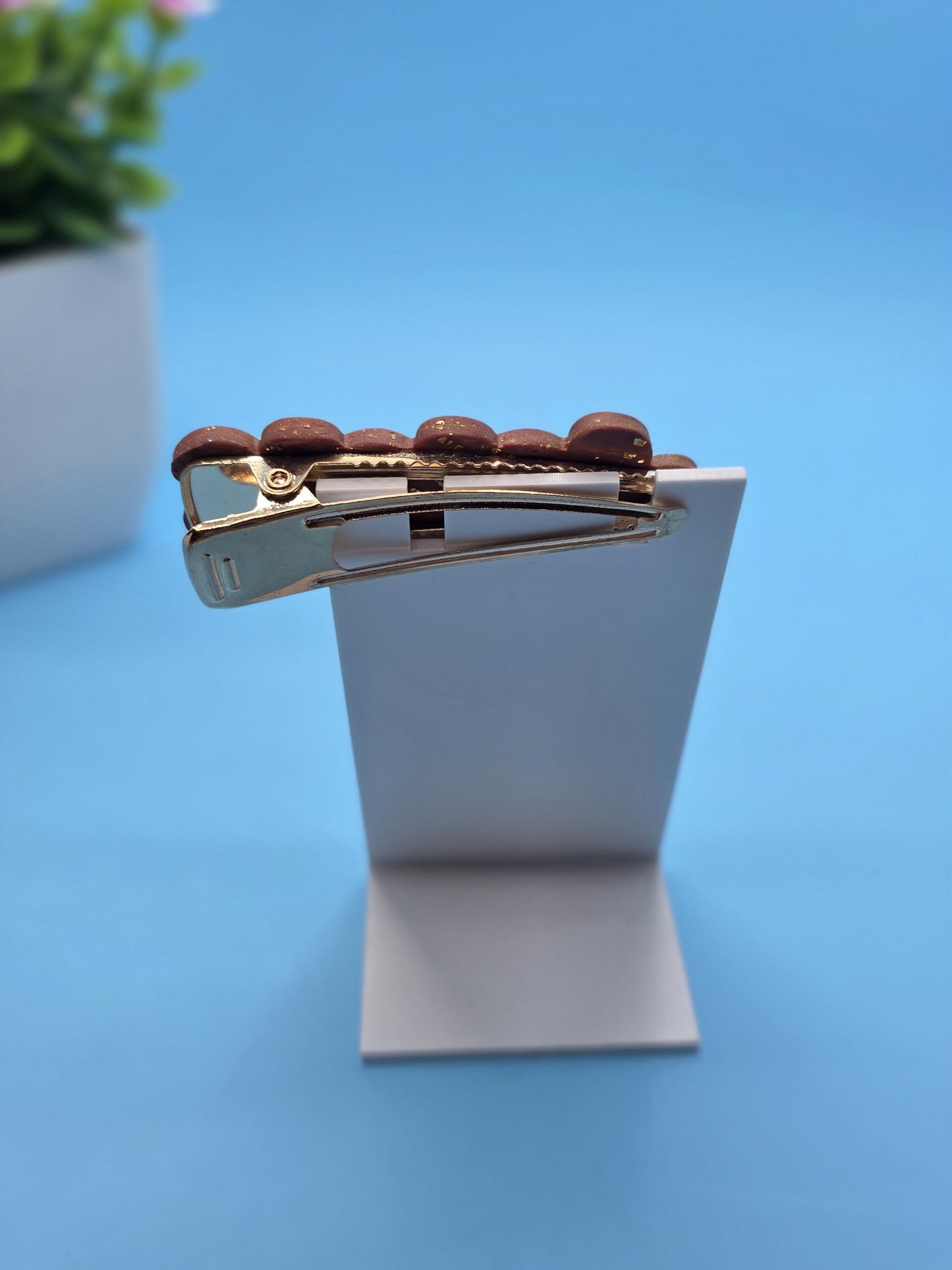 Fraternal Twinning Clip 2 – Brown Floral Hair Clip with Champagne Rhinestones