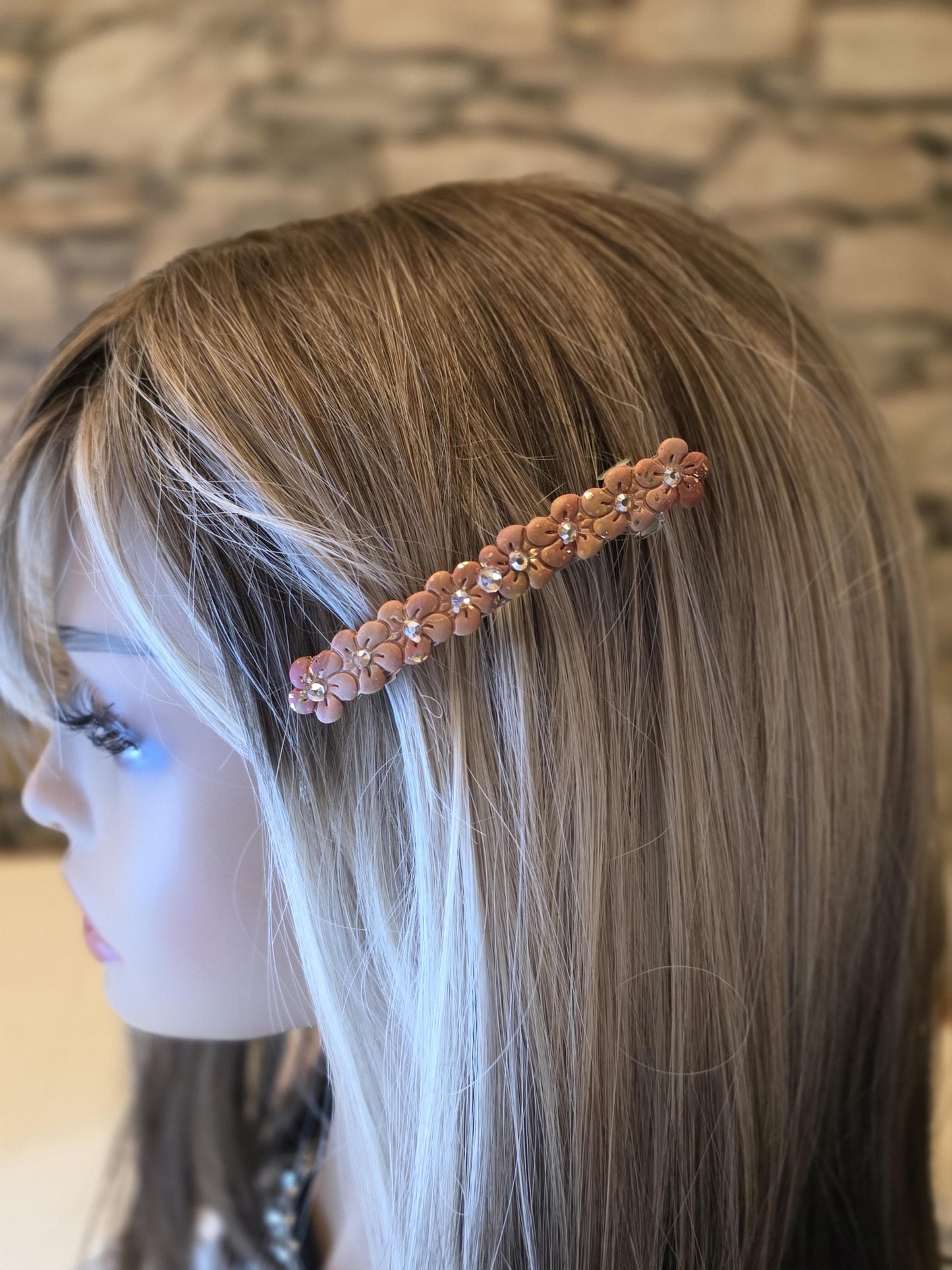 Champagne Rhinestone French Barrette | Handmade Polymer Clay Hair Clip | Sparkly Neutral Statement Clip