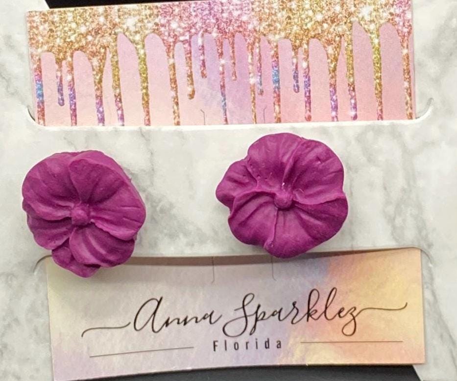Fuchsia Bloom Stud Earrings – Hand-Sculpted Polymer Clay Floral Studs