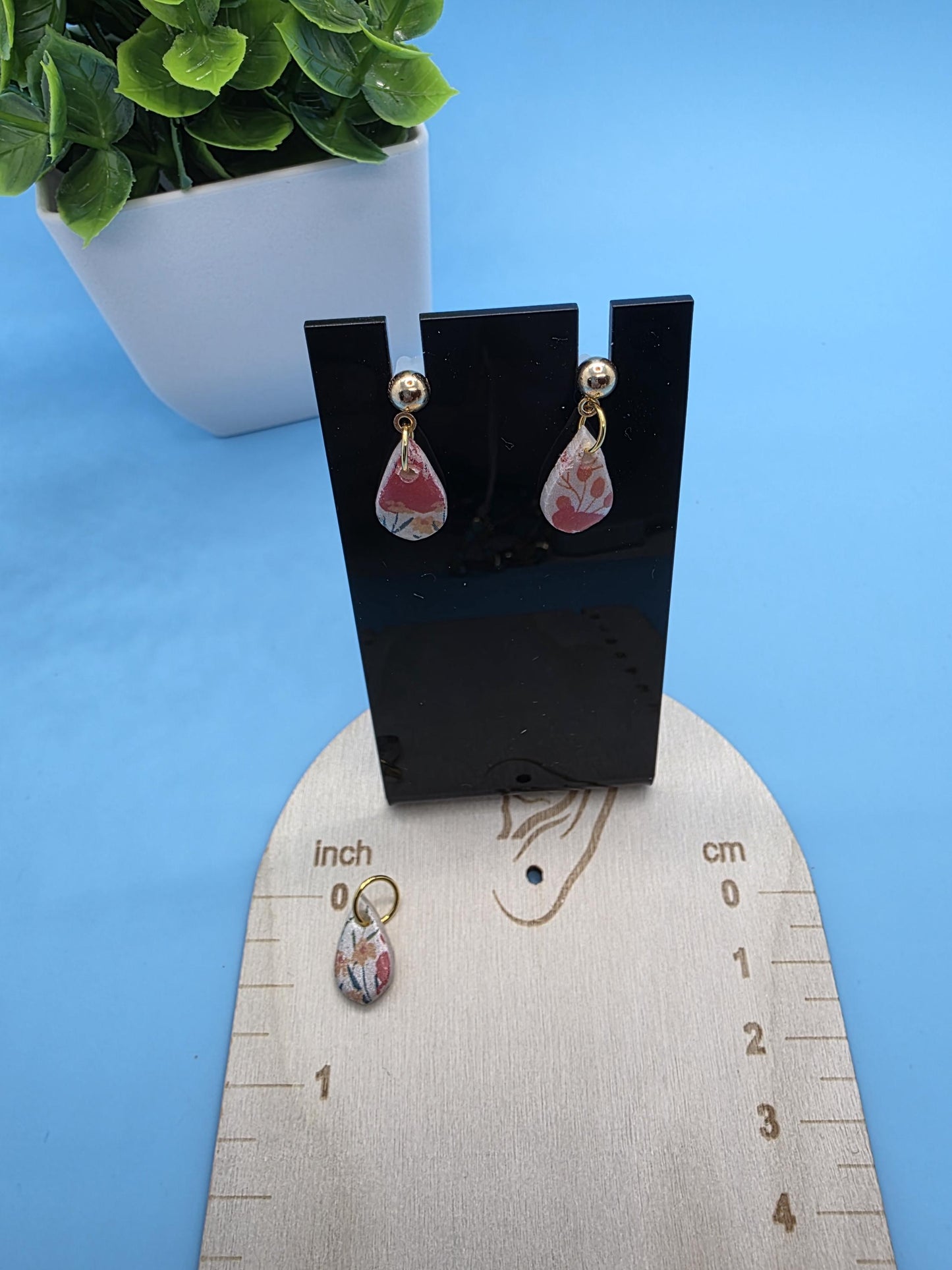 Pendant – Water Transfer Design with Resin Finish • Lightweight Polymer Dangle • Handmade• Matching Pendant Available! ()