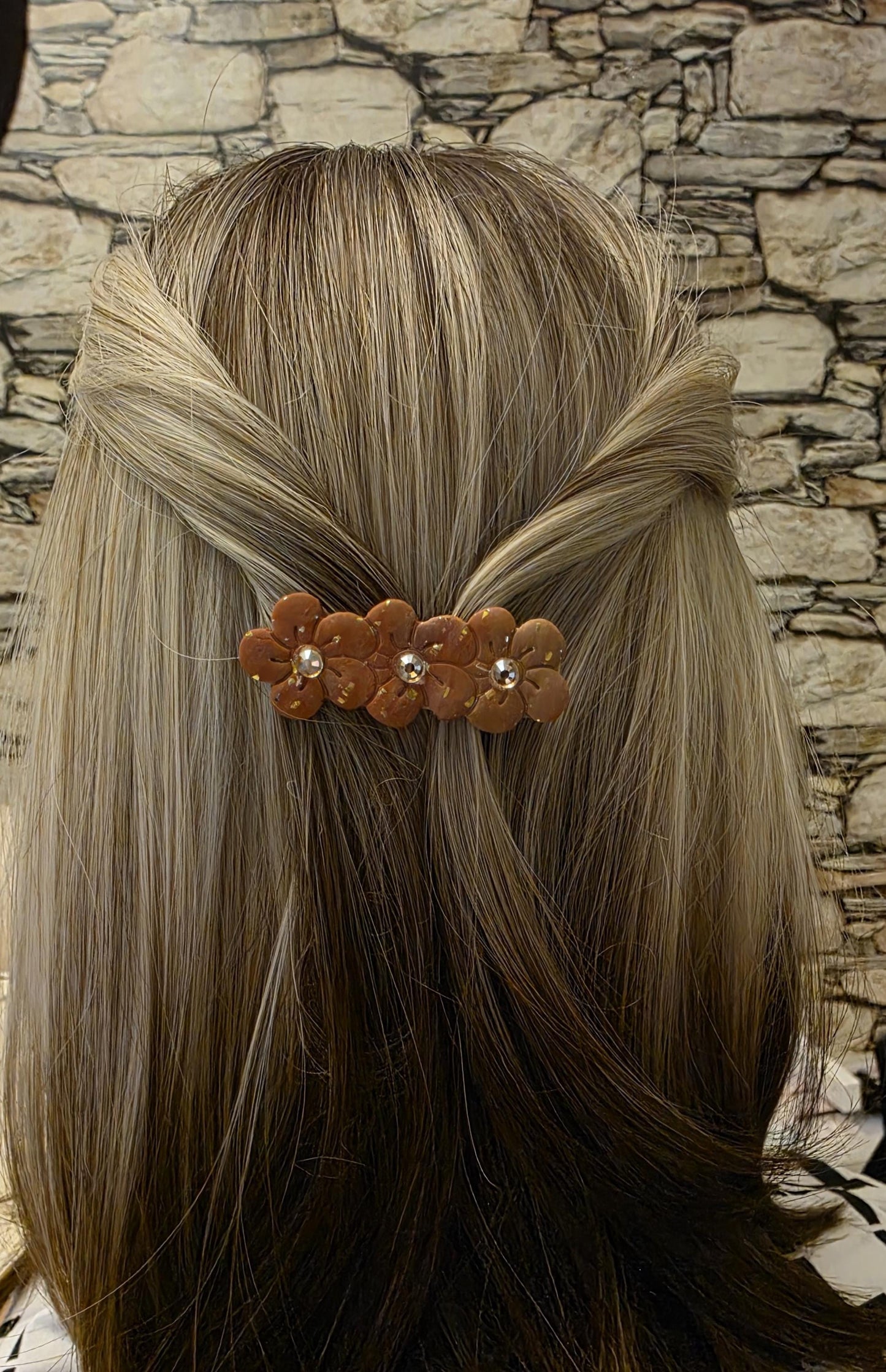 Fraternal Twinning Clip #1 – Warm Earth Floral Hair Clip with Champagne Rhinestones