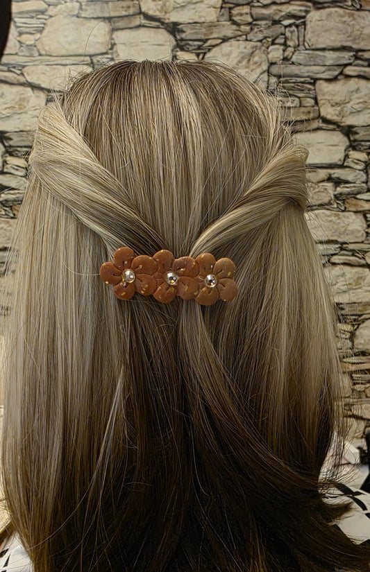 Fraternal Twinning Clip #1 – Warm Earth Floral Hair Clip with Champagne Rhinestones