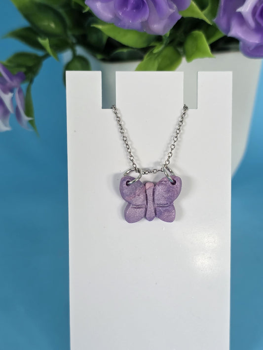 Lavender Butterfly Clay Pendant | Handmade Polymer Charm | Pink & Purple Marbled Sparkle | Chain Not Included