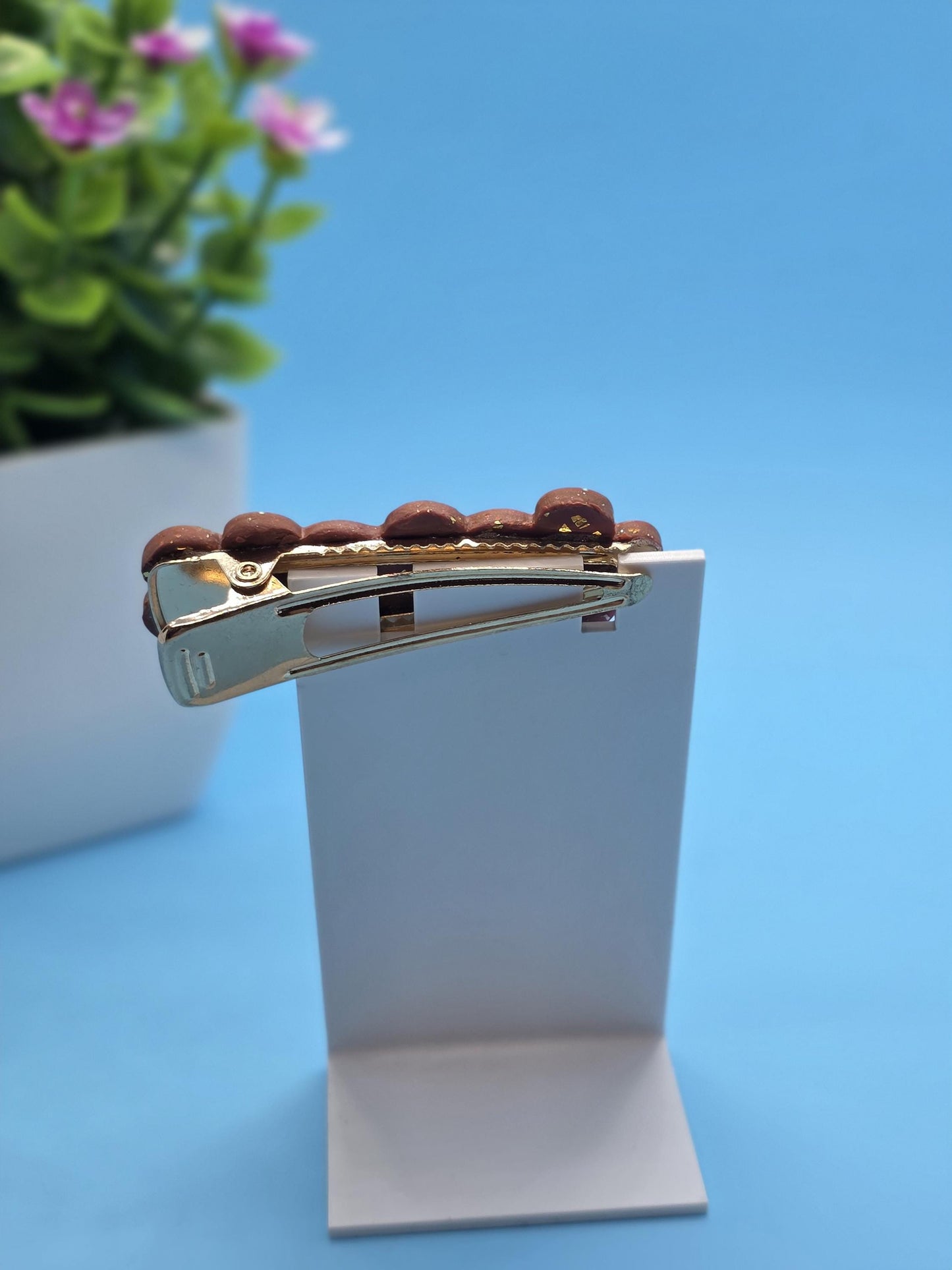 Fraternal Twinning Clip #1 – Warm Earth Floral Hair Clip with Champagne Rhinestones