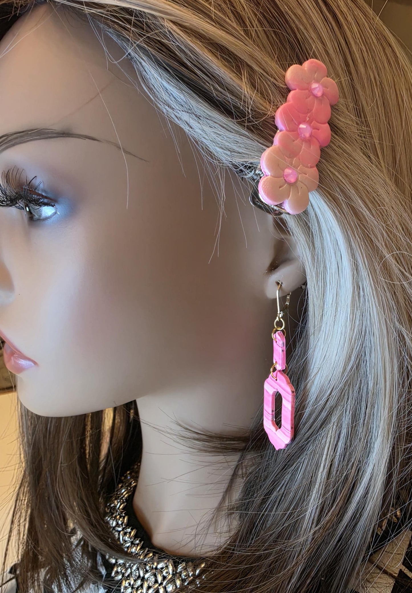 Pink Petals Hair Clip – Soft Ombre Florals with Rhinestones | Small