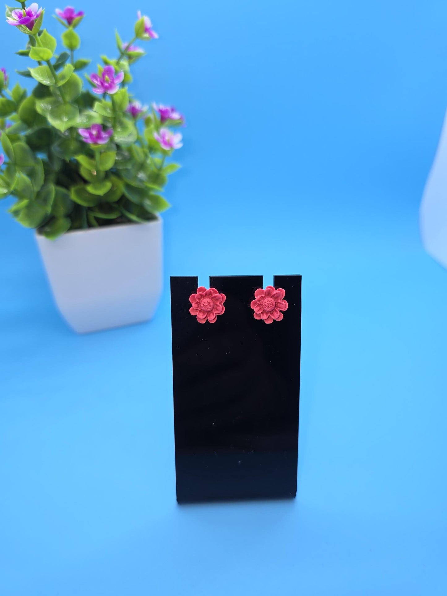 Pink Lotus Bloom Studs • Handcrafted Floral Polymer Clay Earrings • Feminine Flower Earrings • Lightweight Hypoallergenic Jewelry