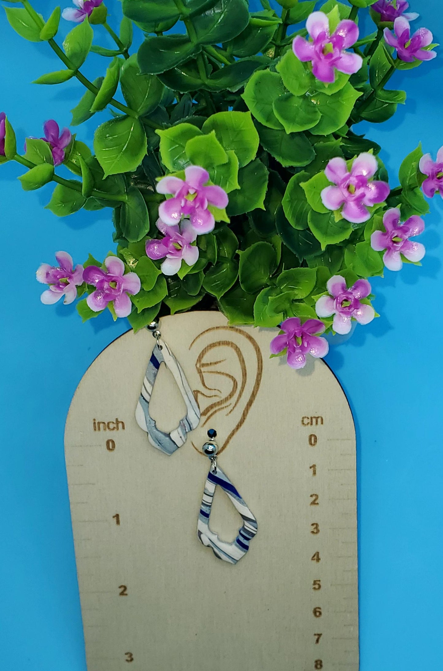Gray & Navy Marbled Arch Dangle Earrings – Lightweight Polymer Clay Teardrop Earrings – Neutral Statement Earrings