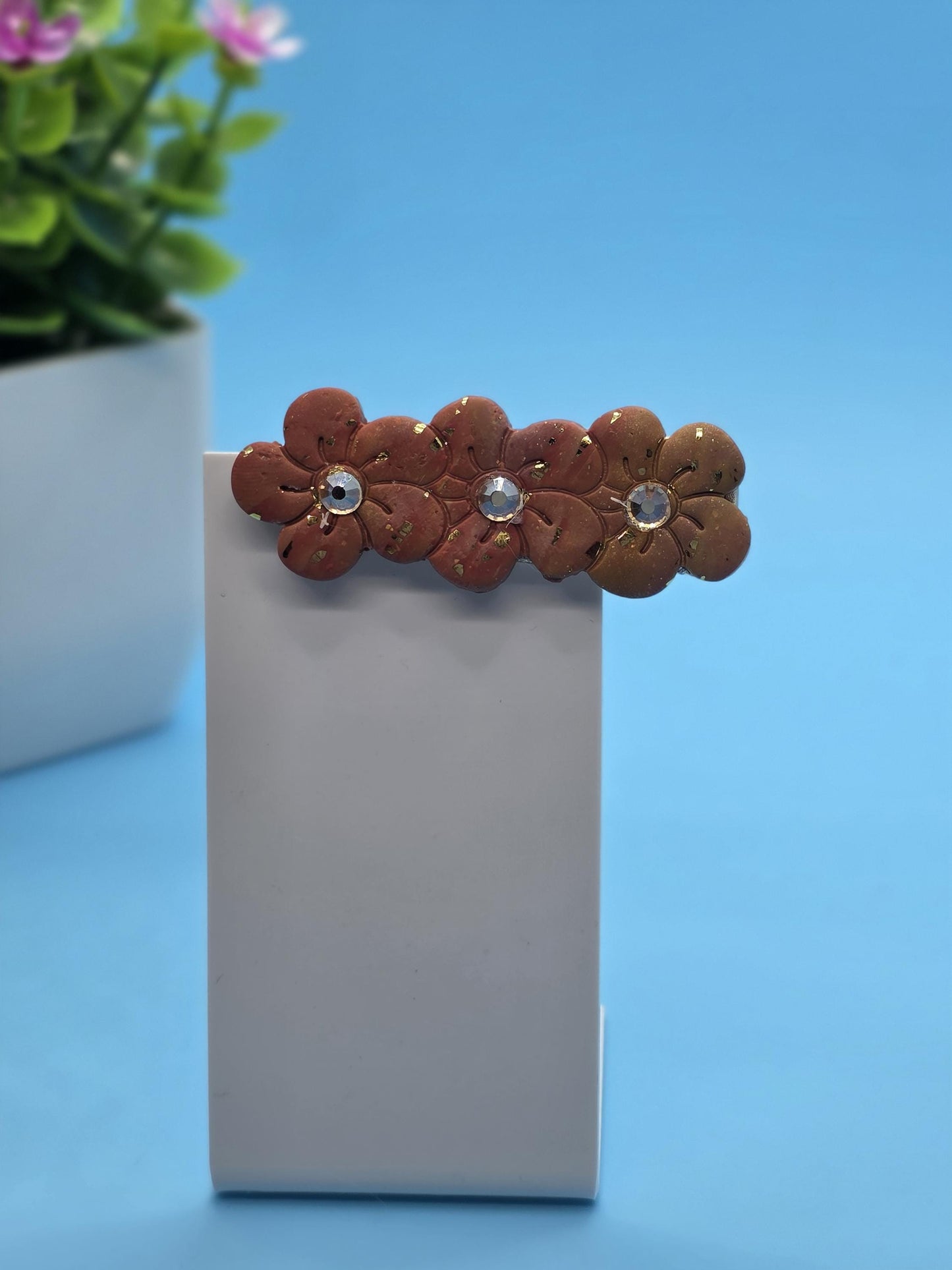 Fraternal Twinning Clip #1 – Warm Earth Floral Hair Clip with Champagne Rhinestones