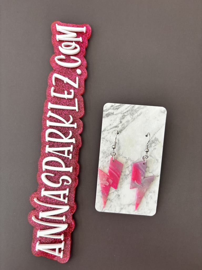 Pink Lightning Bolt Earrings – Bold Marbled Clay Statement Dangles