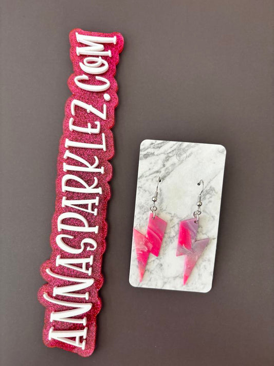 Pink Lightning Bolt Earrings – Bold Marbled Clay Statement Dangles