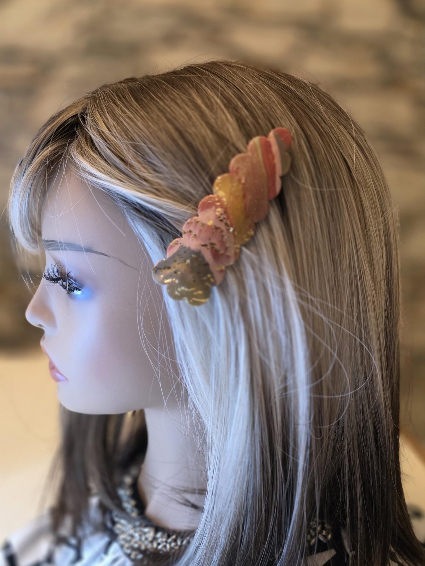 Autumn Swirl Marbled French Barrette – Earthy Gold Flake Hair Clip