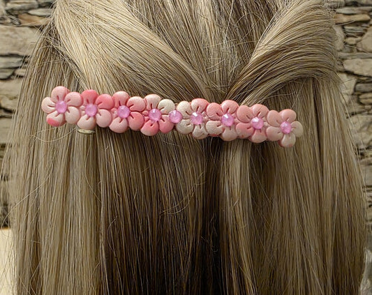 Pink Flower French Barrette – Molded Polymer Clay Clip